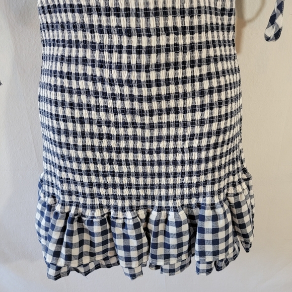 Anthropologie MABLE Blue/White Gingham Smocked Mini Dress Sz M Y2K Peasant Fairy - Picture 5 of 12